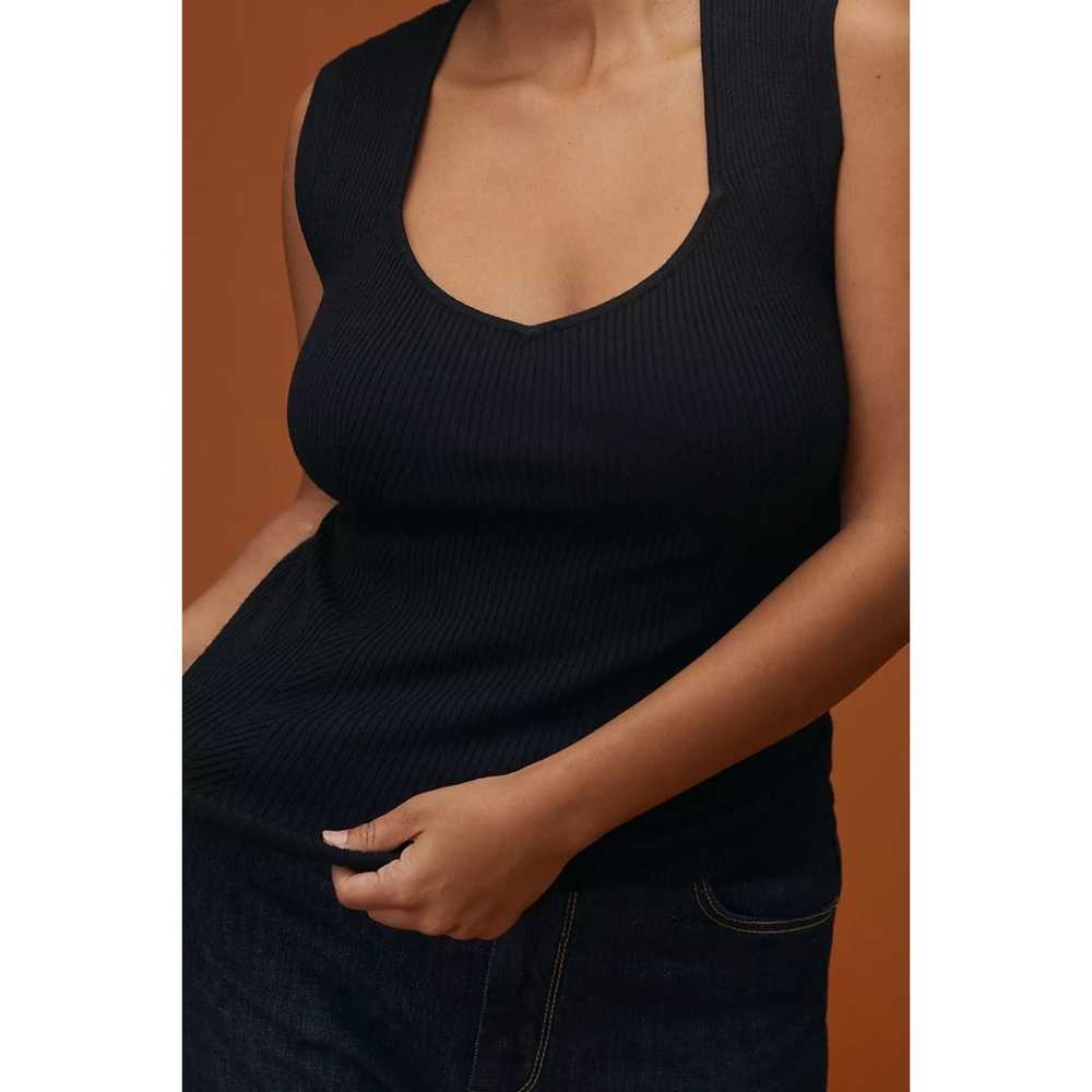 Anthropologie Scoop-Neck Sweater Tank Ribbed Knit Black